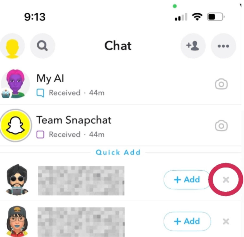 What does the ‘X’ icon mean on Snapchat